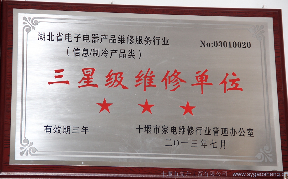 電(diàn)子(zǐ)電(diàn)器(qì)維修産品維修服務行(xíng)業(yè)三星級維修單位